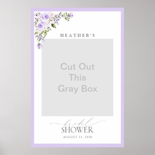 Elegant Lilac Lavender Floral Shower Photo Booth Poster