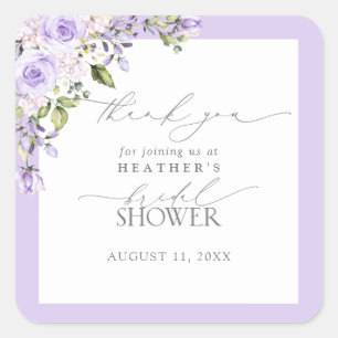 Elegant Lilac Lavender Floral Shower Thank You Square Sticker