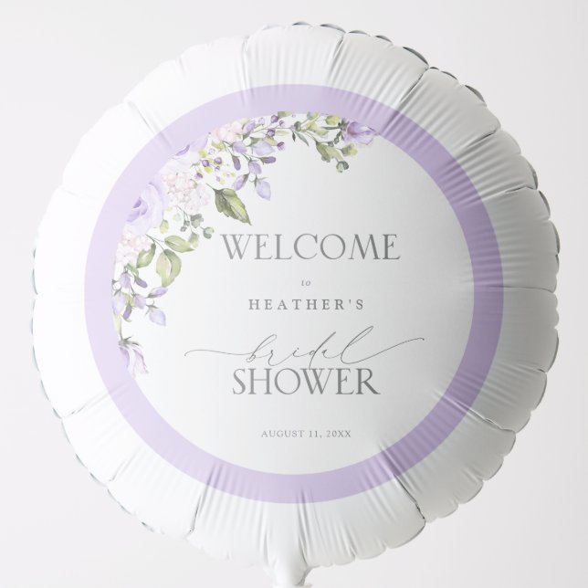 Elegant Lilac Lavender Floral Shower Welcome Balloon (Front)