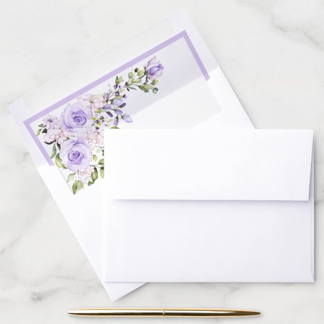 Elegant Lilac Lavender Floral Wedding Shower Envelope Liner (Desk)