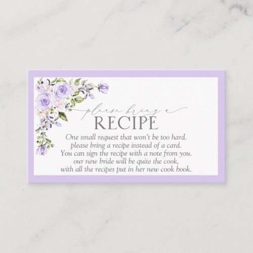 Elegant Lilac Lavender Please Bring A Recipe Enclosure Card