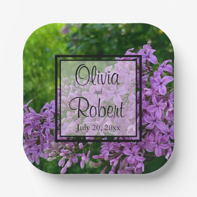 Elegant Lilac lavender purple floral Wedding Paper Plates (Front)