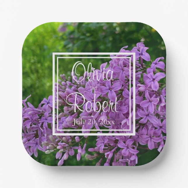 Elegant Lilac lavender purple floral Wedding Paper Plates (Front)