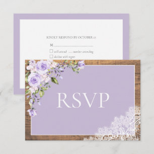 Elegant Lilac Lavender Rustic Lace Wedding RSVP Card