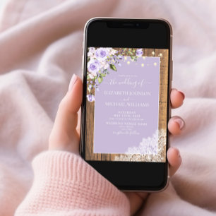 Elegant Lilac Lavender Rustic Wood Lace Wedding Invitation