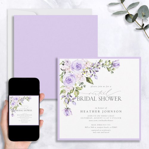 Elegant Lilac Lavender Virtual Bridal Shower Invit Invitation