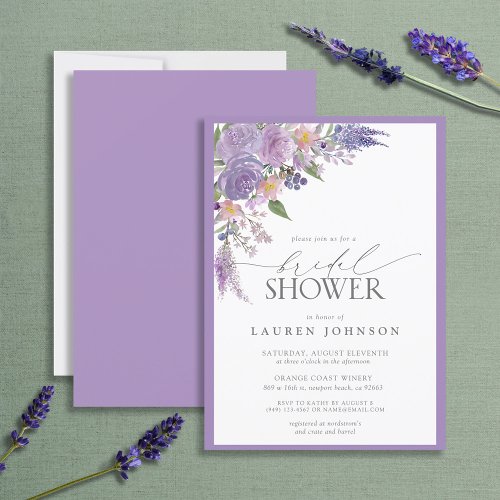 Elegant Lilac Lavender Watercolor Bridal Shower Invitation