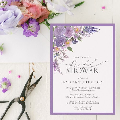 Elegant Lilac Lavender Watercolor Bridal Shower Invitation