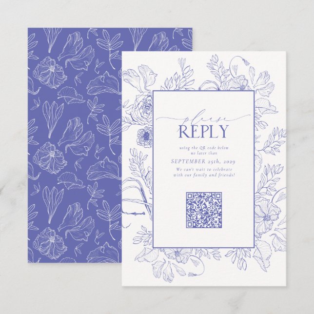 Elegant Lilac Lavender Wedding QR Code RSVP Card (Front/Back)
