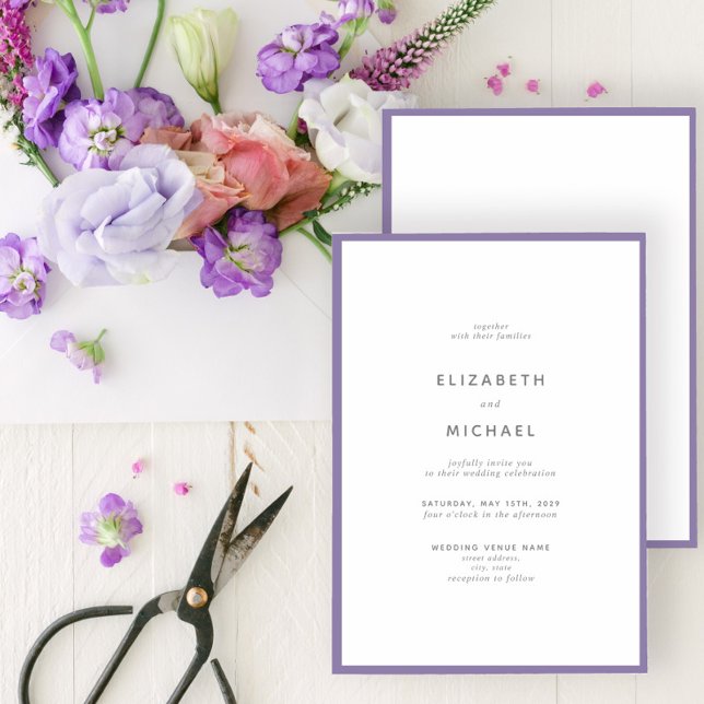 Elegant Lilac Lavender & White Typography Wedding Invitation (Creator Uploaded)
