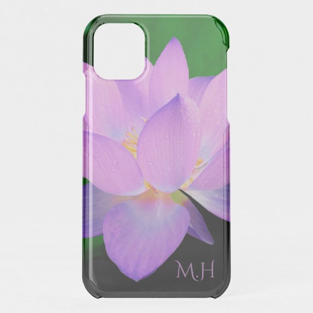 Elegant Lilac Lotus Flower Monogram Uncommon iPhone Case (Back)
