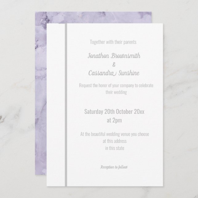 ELEGANT LILAC MARBLE SILVER WEDDING  INVITATION (Front/Back)