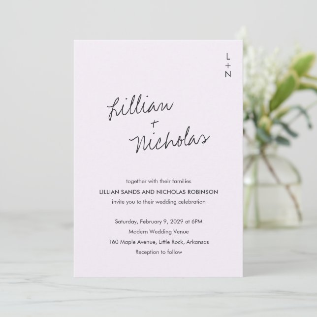 Elegant Lilac Modern Wedding Invitation (Standing Front)