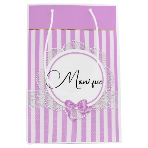 Elegant Lilac Motif with Faux Lace  Medium Gift Bag