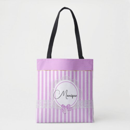 Elegant Lilac Motif with Faux Lace  Tote Bag