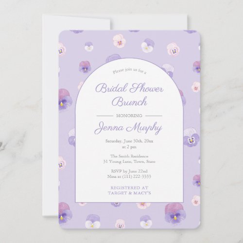 Elegant Lilac Pansies Bridal Shower Brunch Party Invitation