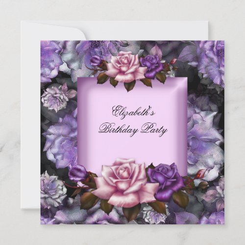 Elegant Lilac Pink Purple Flowers Birthday Party Invitation
