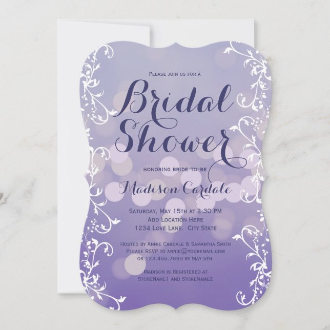 Elegant Lilac Purple Bridal Shower Invitations (Front)