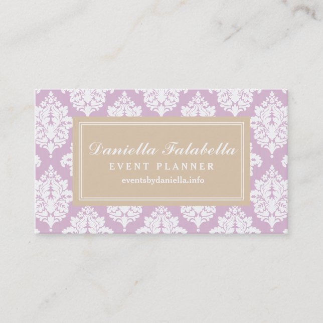 Elegant Lilac Purple Damask Personalized Business Card (Front)
