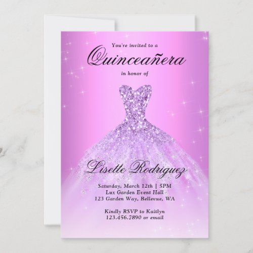 Elegant Lilac Purple Dress Quinceanera Invitation