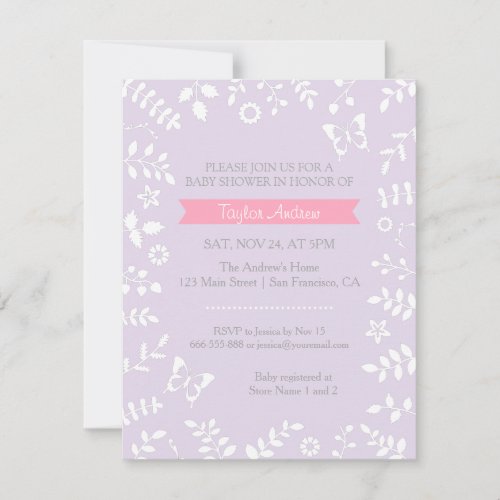 Elegant Lilac Purple Floral Butterfly Baby Shower Invitation