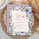 Elegant Lilac Purple Floral Greenery 90th Birthday Invitation<br><div class="desc">Beautiful and elegant lilac purple floral and greenery botanical watercolor 90th birthday party invitation on a cream/white background.  Contact me for assistance with your customizations or to request additional matching or coordinating Zazzle products for your party.</div>