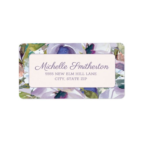 Elegant Lilac Purple Floral Greenery Botanical Label