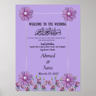 Elegant Lilac Purple Floral Pearl Wedding  Poster