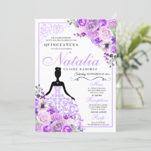 Elegant Lilac Purple Floral Quinceanera Birthday Invitation