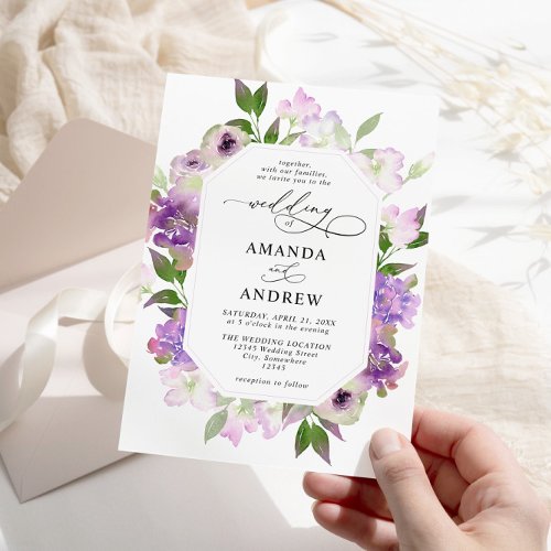 Elegant Lilac Purple Flowers Wedding Invitation