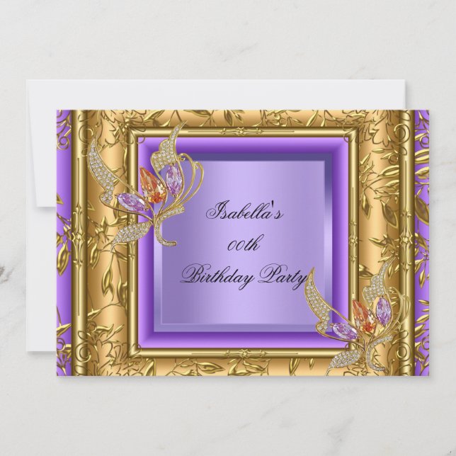 Elegant Lilac Purple Gold Amber Birthday Party 2a Invitation (Front)