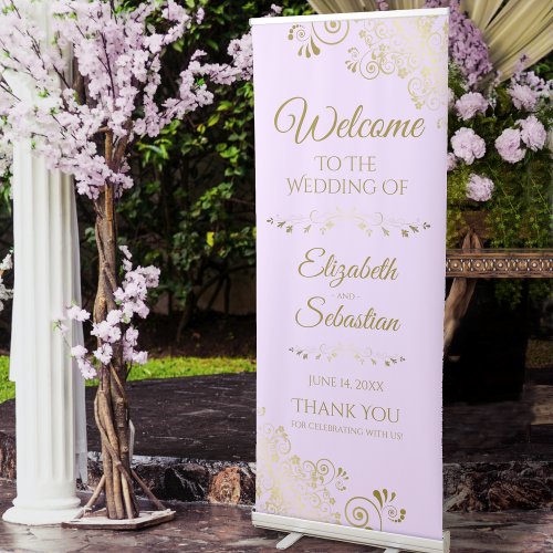 Elegant Lilac Purple  Gold Lacy Wedding Welcome Retractable Banner