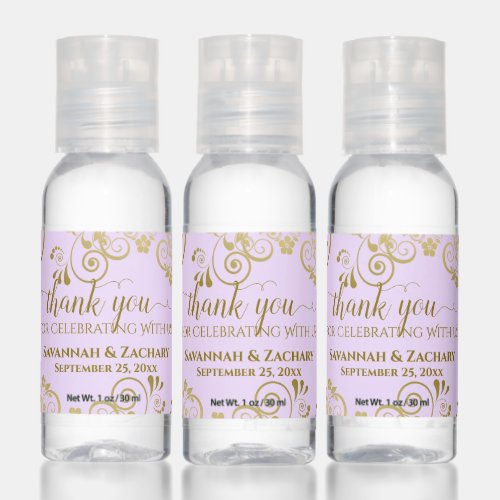 Elegant Lilac Purple  Gold Thank You Wedding Hand Sanitizer