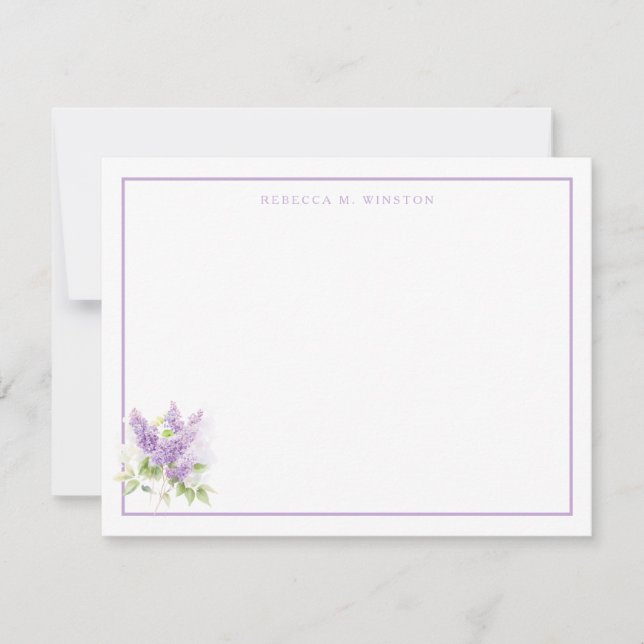 Elegant Lilac Purple Greenery Personalized  Note Card (Front)