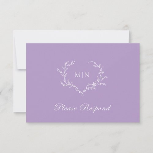 Elegant Lilac Purple Monogram Wreath Wedding RSVP Card