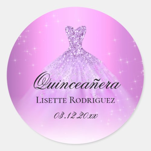 Elegant Lilac Purple Personalized Quinceanera Classic Round Sticker