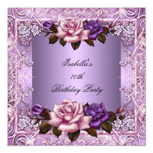 Elegant Lilac Purple Pink Rose 70th Birthday Party Card | Zazzle