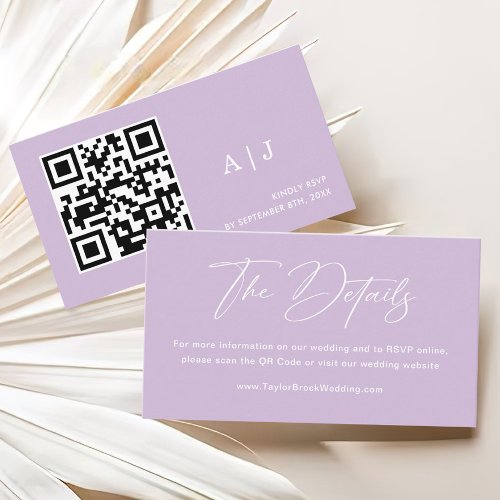 Elegant Lilac Purple QR Code Wedding RSVP Website Enclosure Card