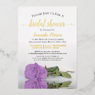 Elegant Lilac Purple Rose Bridal Shower Gold Foil Invitation