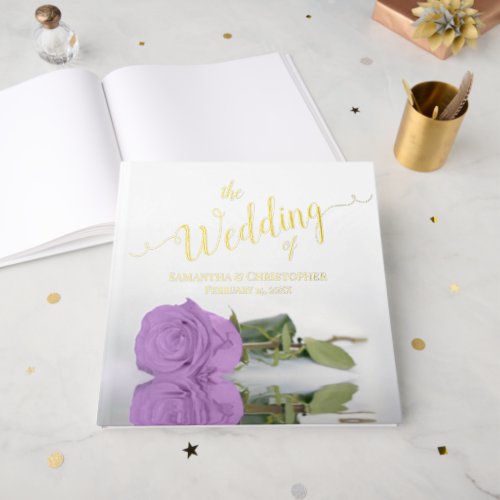 Elegant Lilac Purple Rose Large Wedding Foil Foil Guest Book