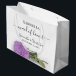 Elegant Lilac Purple Rose Maid of Honor Wedding Large Gift Bag<br><div class="desc">These beautiful gift bags are designed as a wedding gift or favor bag for your Maid of Honor. They feature a simple yet stunning design with a long stemmed lilac purple colored rose lying on its side. The title "Maid of Honor" written in fancy script letters with swashes on the...</div>