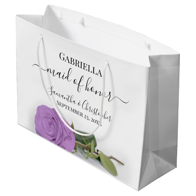 Elegant Lilac Purple Rose Maid of Honor Wedding Large Gift Bag (Back Angled)