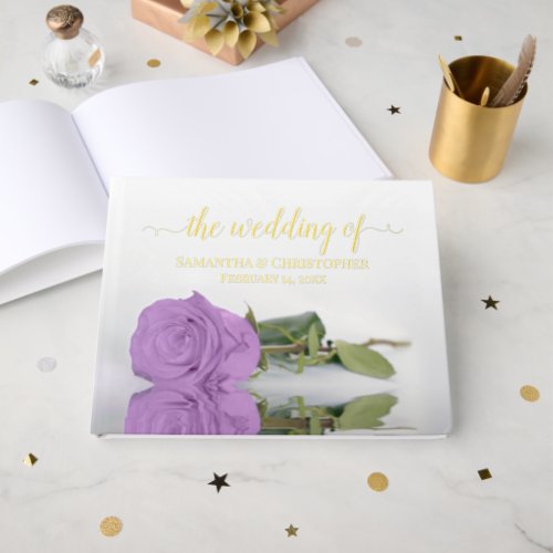 Elegant Lilac Purple Rose Medium Wedding Foil Foil Guest Book