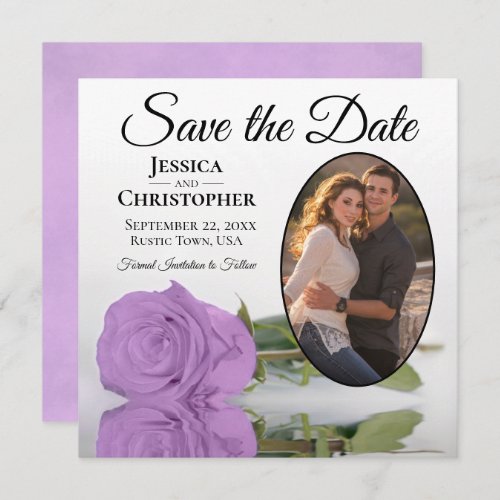 Elegant Lilac Purple Rose  Oval Photo Wedding Save The Date