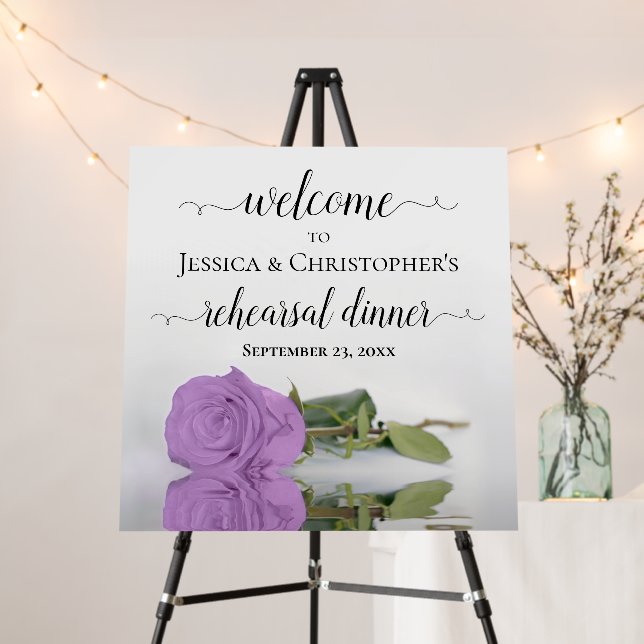 Elegant Lilac Purple Rose Rehearsal Dinner Welcome Foam Board (In Situ (Stand))