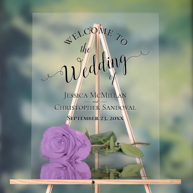 Elegant Lilac Purple Rose Romantic Wedding Welcome Acrylic Sign (Neutral)