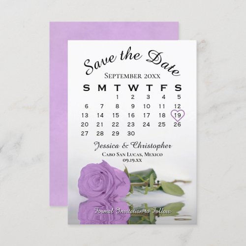 Elegant Lilac Purple Rose Wedding Calendar Save The Date
