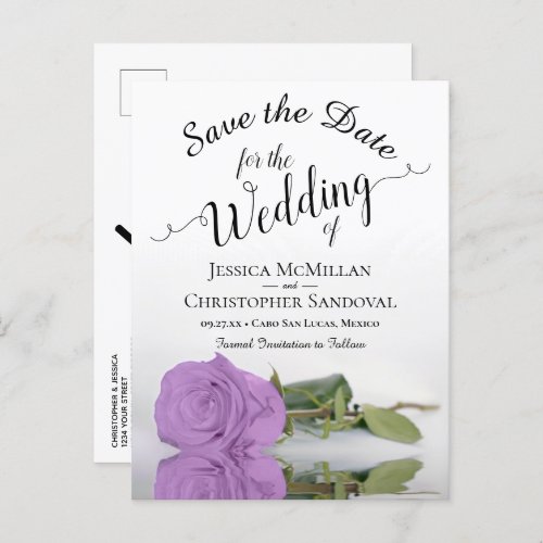 Elegant Lilac Purple Rose Wedding Save the Date Announcement Postcard