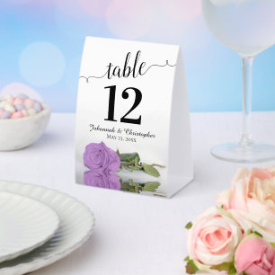 Elegant Lilac Purple Rose Wedding Table Number Paper Table Tent