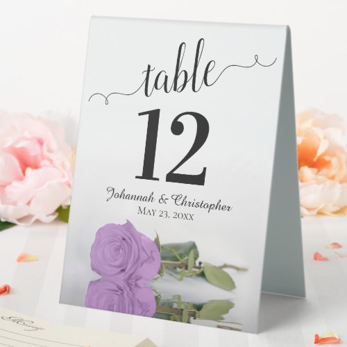 Elegant Lilac Purple Rose Wedding Table Number Table Tent Sign